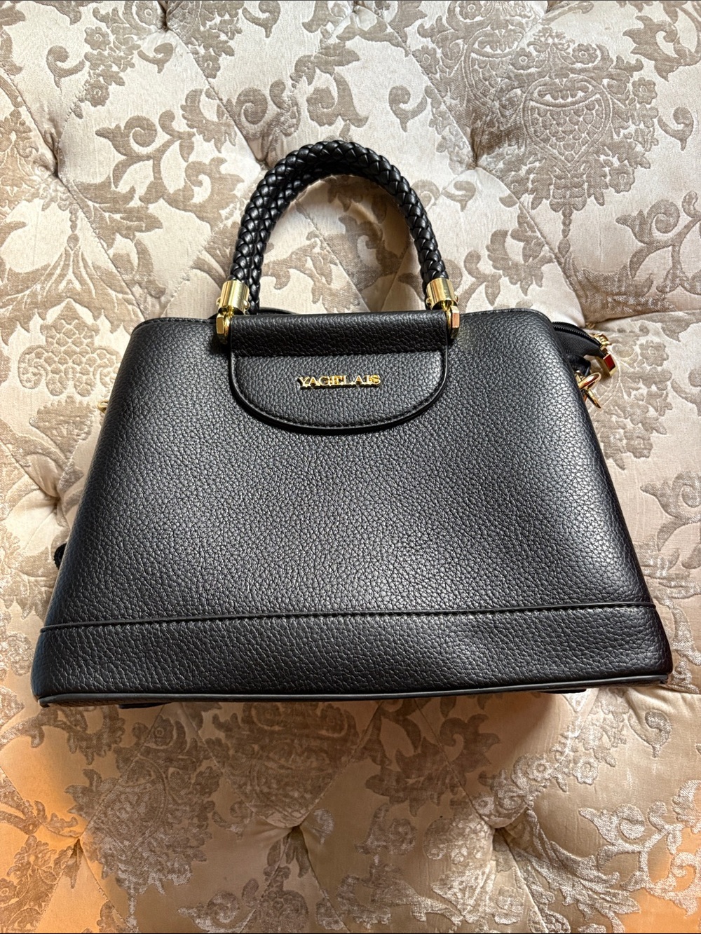 Black Structured Top-Handle Bag with crossbody detachable adjustable strap!